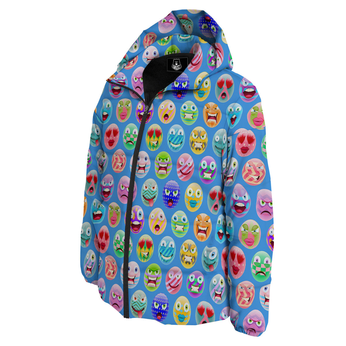Cute Emoji Blue Print Pattern Down Jacket-grizzshop