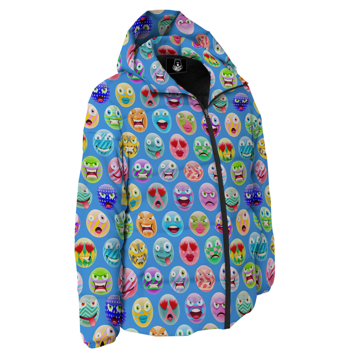 Cute Emoji Blue Print Pattern Down Jacket-grizzshop