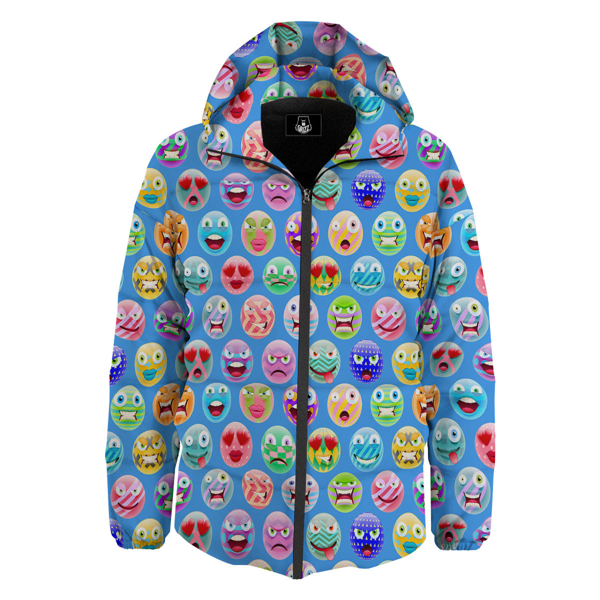 Cute Emoji Blue Print Pattern Down Jacket-grizzshop