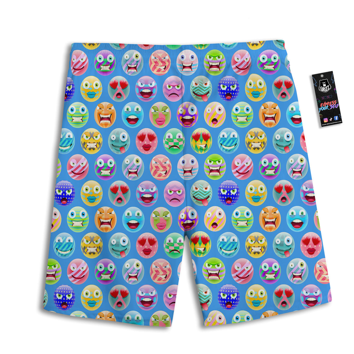 Cute Emoji Blue Print Pattern Men's Athletic Shorts