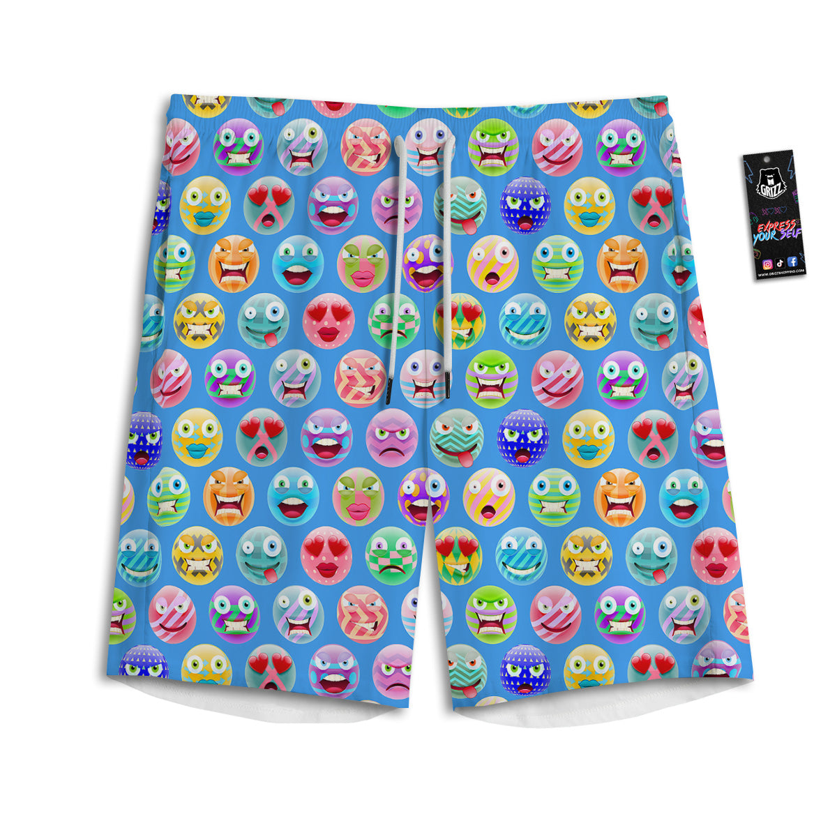 Cute Emoji Blue Print Pattern Men's Athletic Shorts