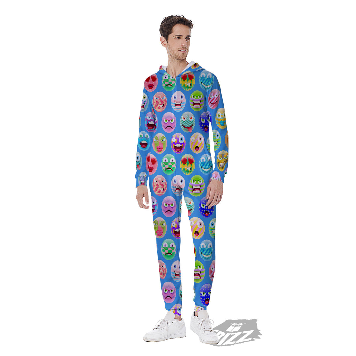 Cute Emoji Blue Print Pattern Men's Jumpsuit-grizzshop