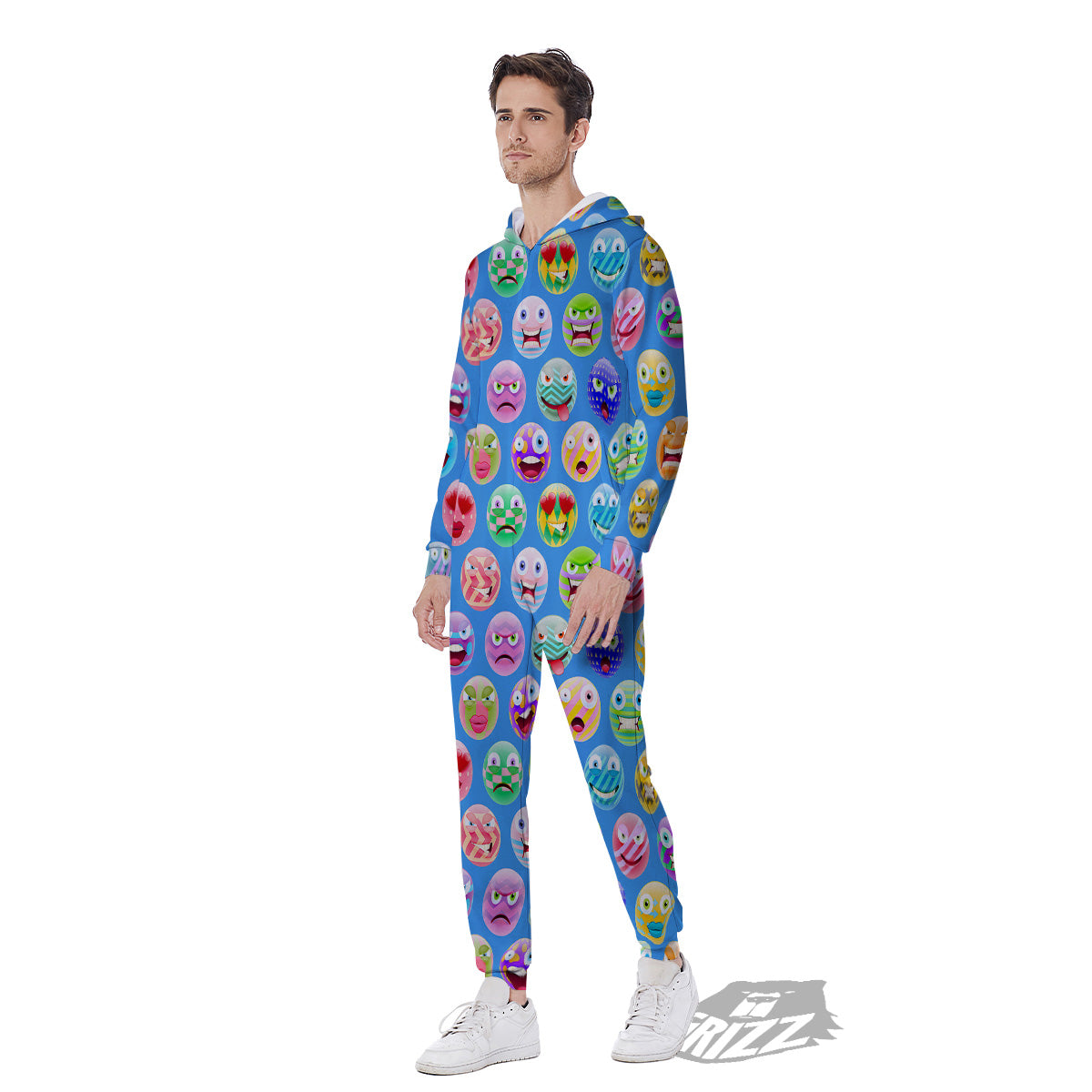 Cute Emoji Blue Print Pattern Men's Jumpsuit-grizzshop