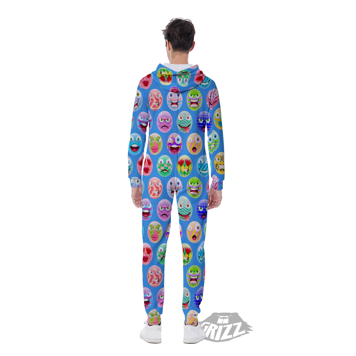 Cute Emoji Blue Print Pattern Men's Jumpsuit-grizzshop