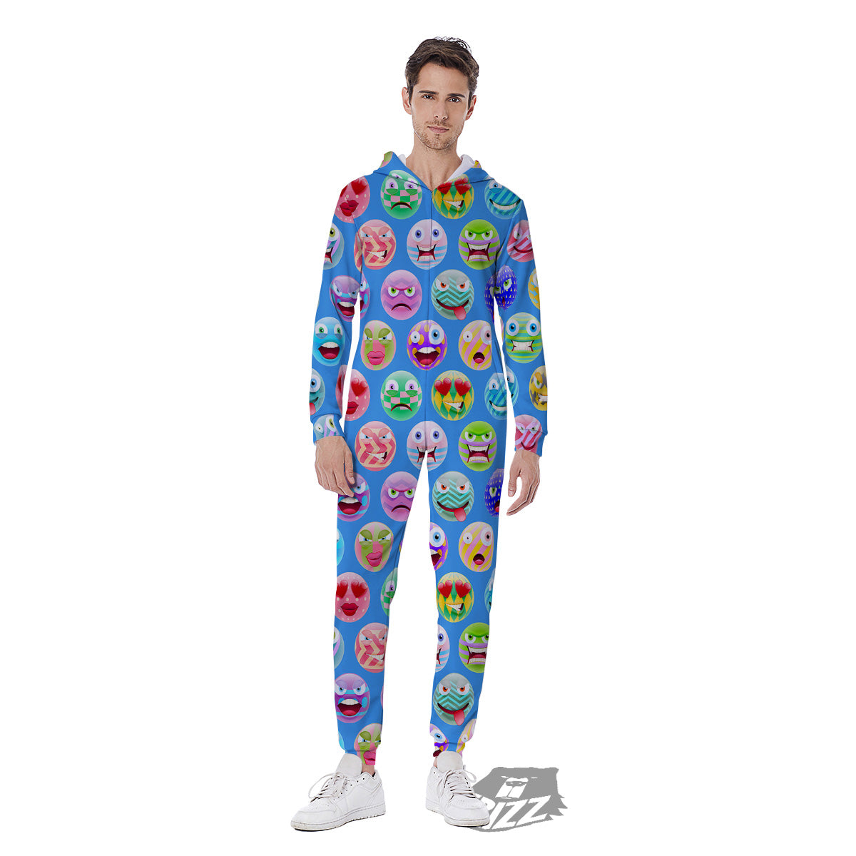 Cute Emoji Blue Print Pattern Men's Jumpsuit-grizzshop