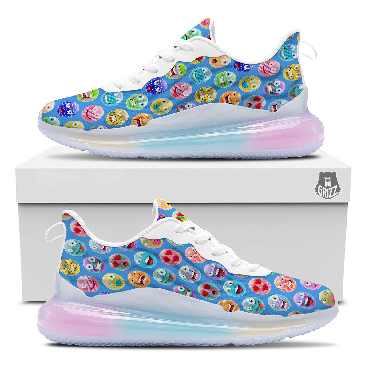 Cute Emoji Blue Print Pattern Running Sneakers-grizzshop