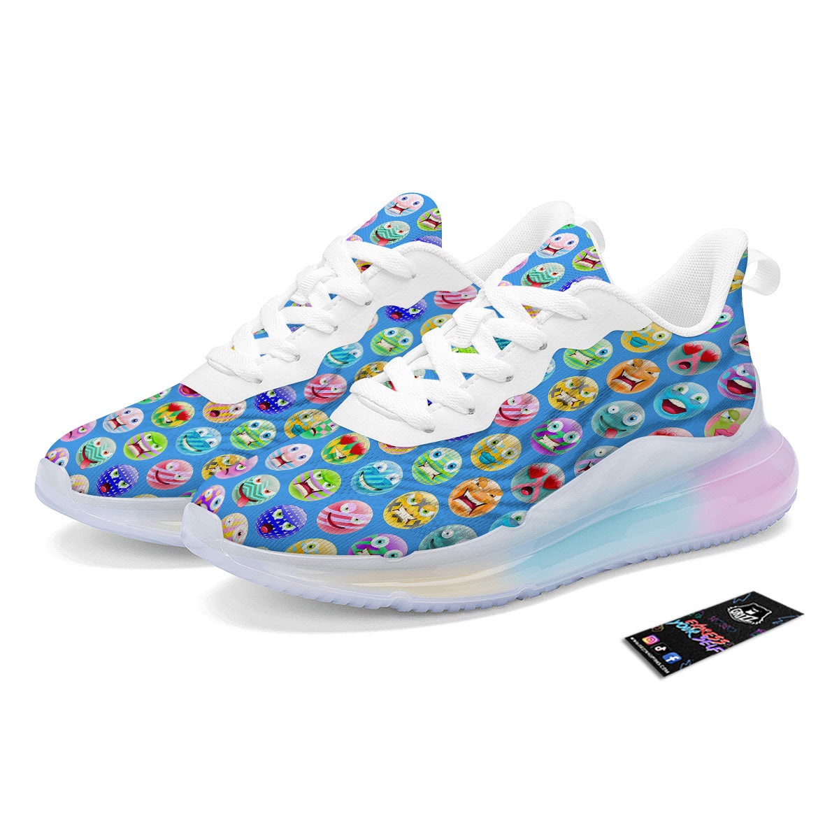 Cute Emoji Blue Print Pattern Running Sneakers-grizzshop