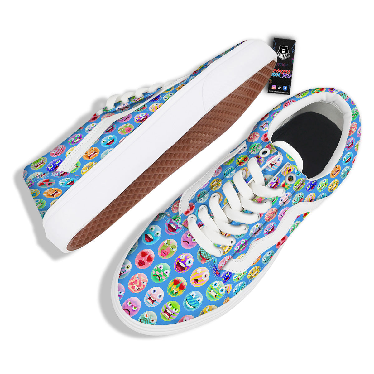 Cute Emoji Blue Print Pattern Skate Shoes-grizzshop