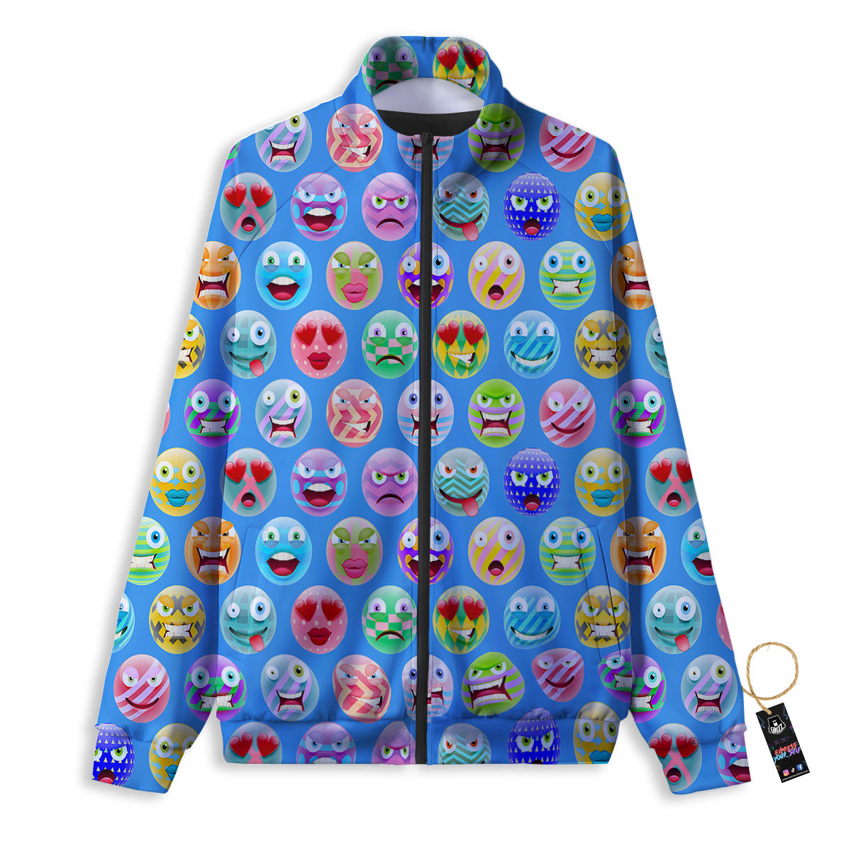 Cute Emoji Blue Print Pattern Track Jacket-grizzshop