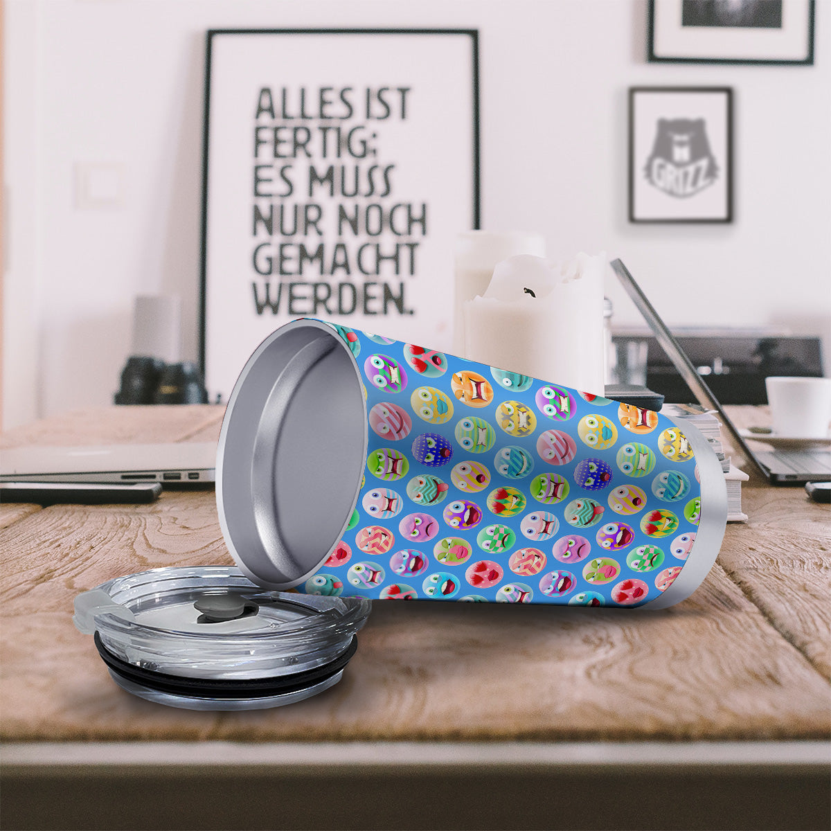 Cute Emoji Blue Print Pattern Tumbler-grizzshop