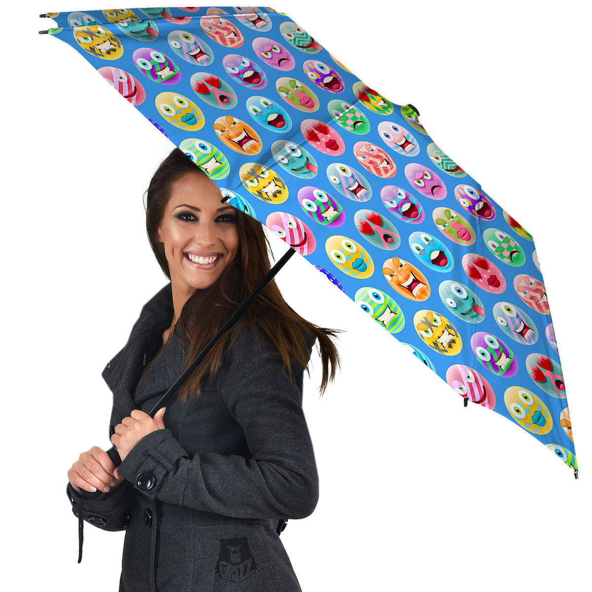 Cute Emoji Blue Print Pattern Umbrella-grizzshop