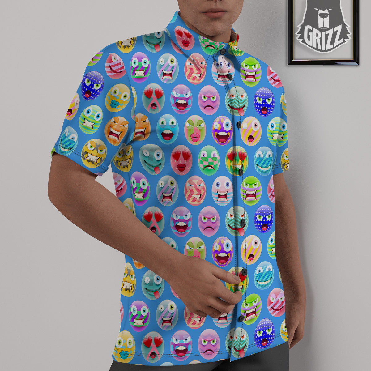Cute Emoji Blue Print Pattern Untucked Shirts-grizzshop