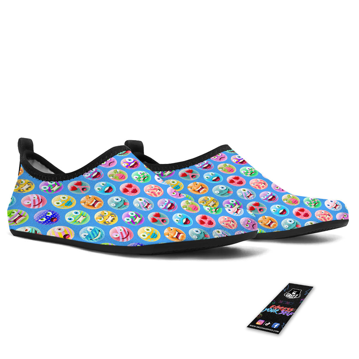 Cute Emoji Blue Print Pattern Water Shoes-grizzshop