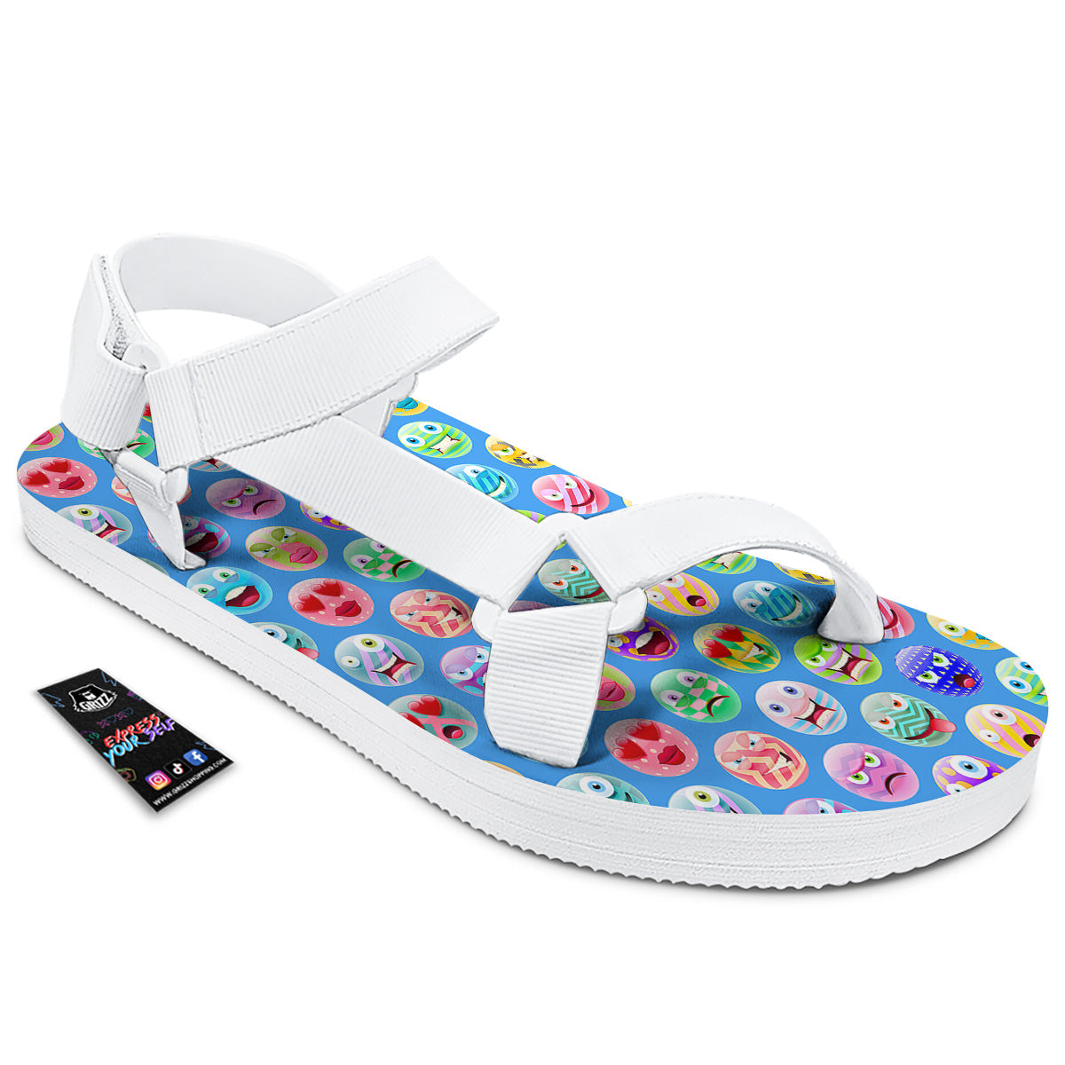 Cute Emoji Blue Print Pattern White Open Toe Sandals-grizzshop
