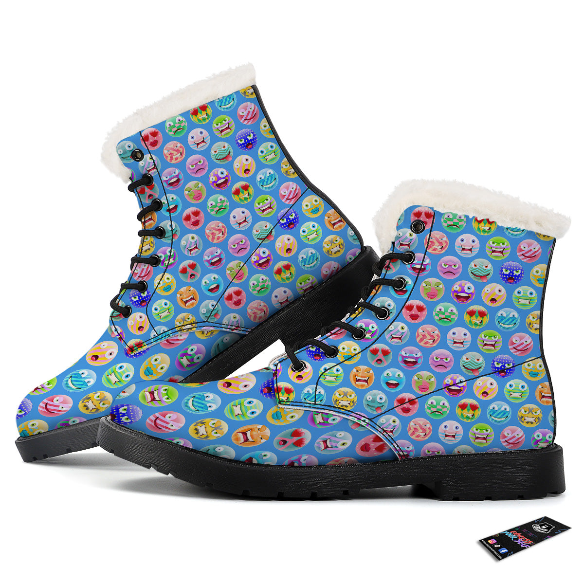 Cute Emoji Blue Print Pattern Winter Boots-grizzshop