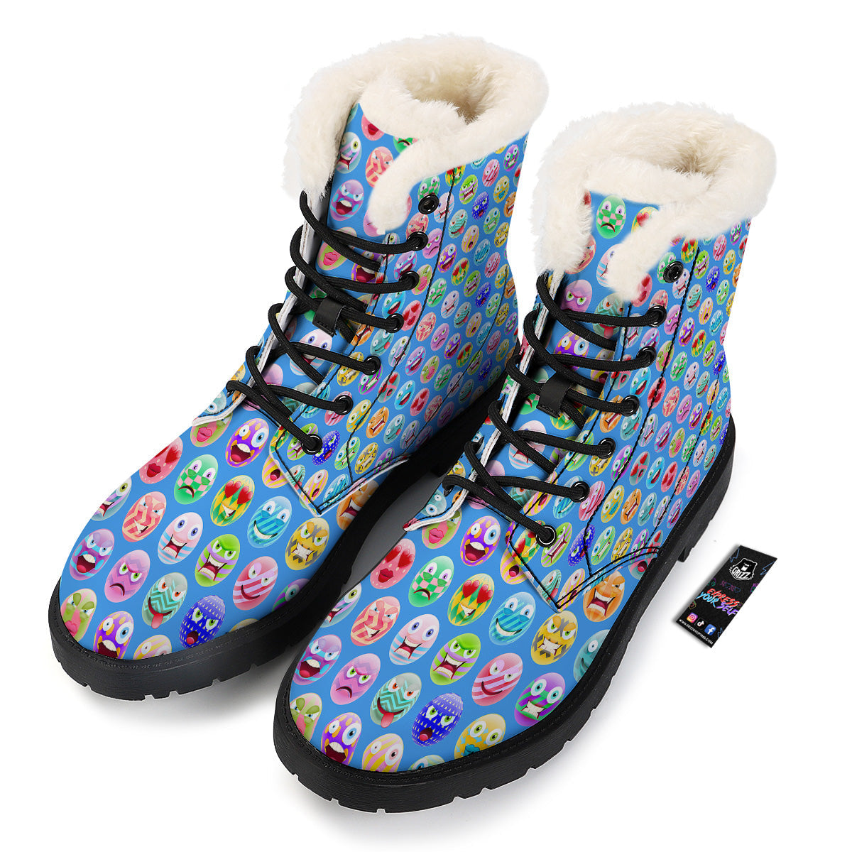 Cute Emoji Blue Print Pattern Winter Boots-grizzshop