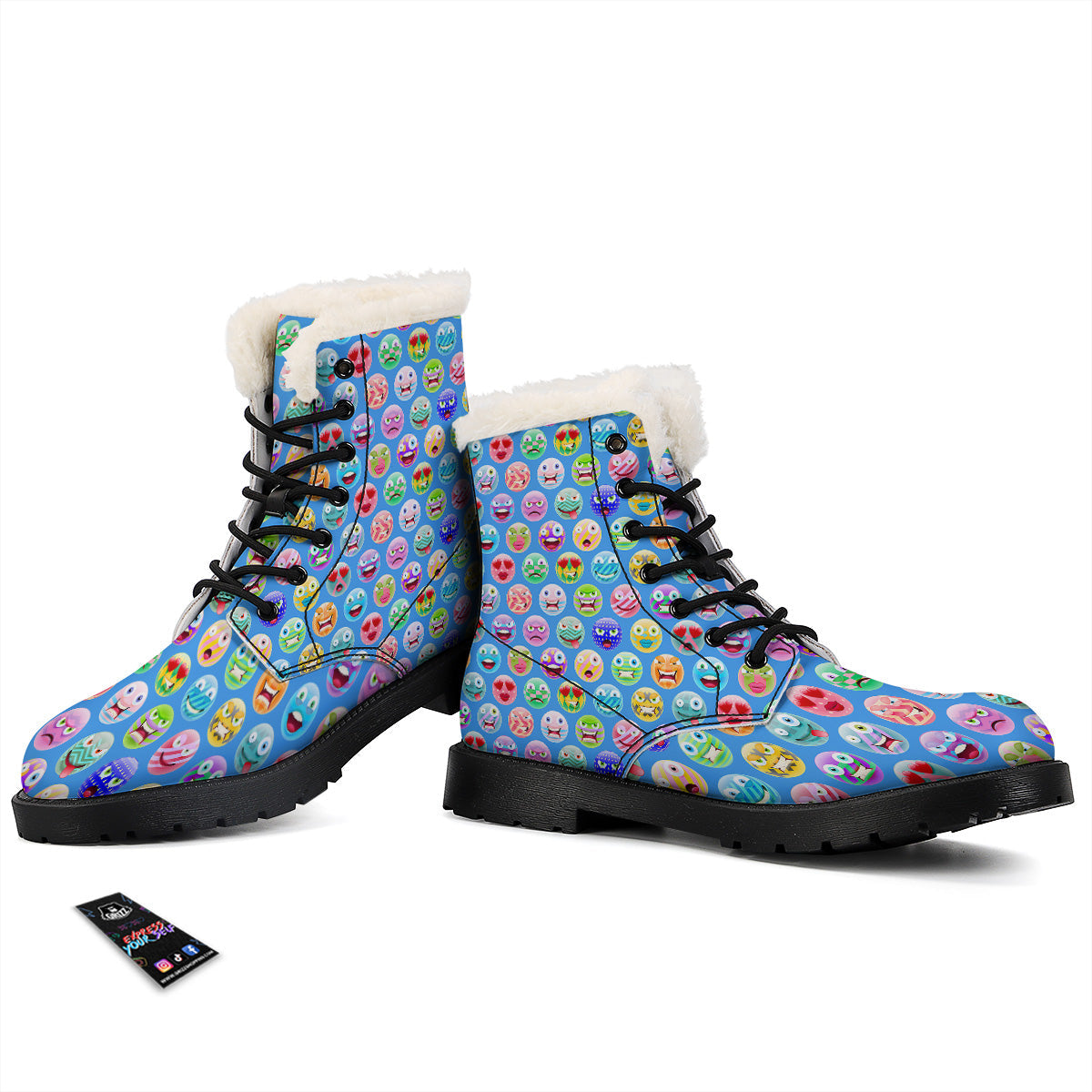 Cute Emoji Blue Print Pattern Winter Boots-grizzshop