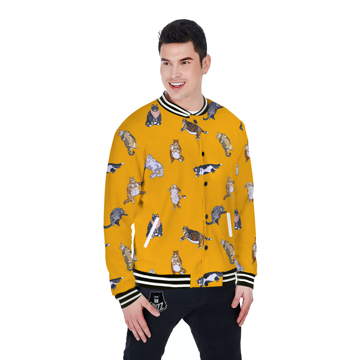 Cute Fat Cat Print Pattern Baseball Jacket-grizzshop