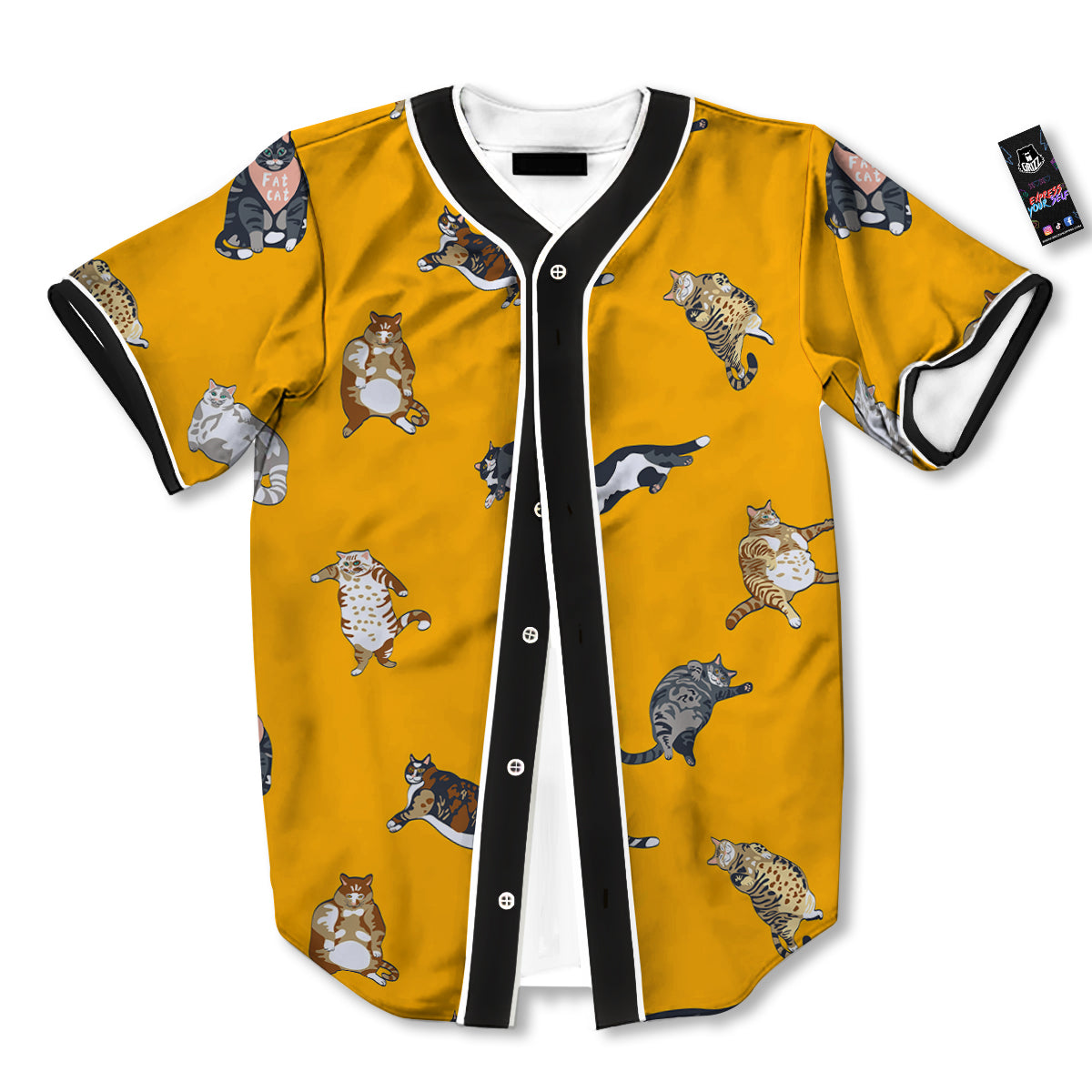 Cute Fat Cat Print Pattern Baseball Jersey-grizzshop