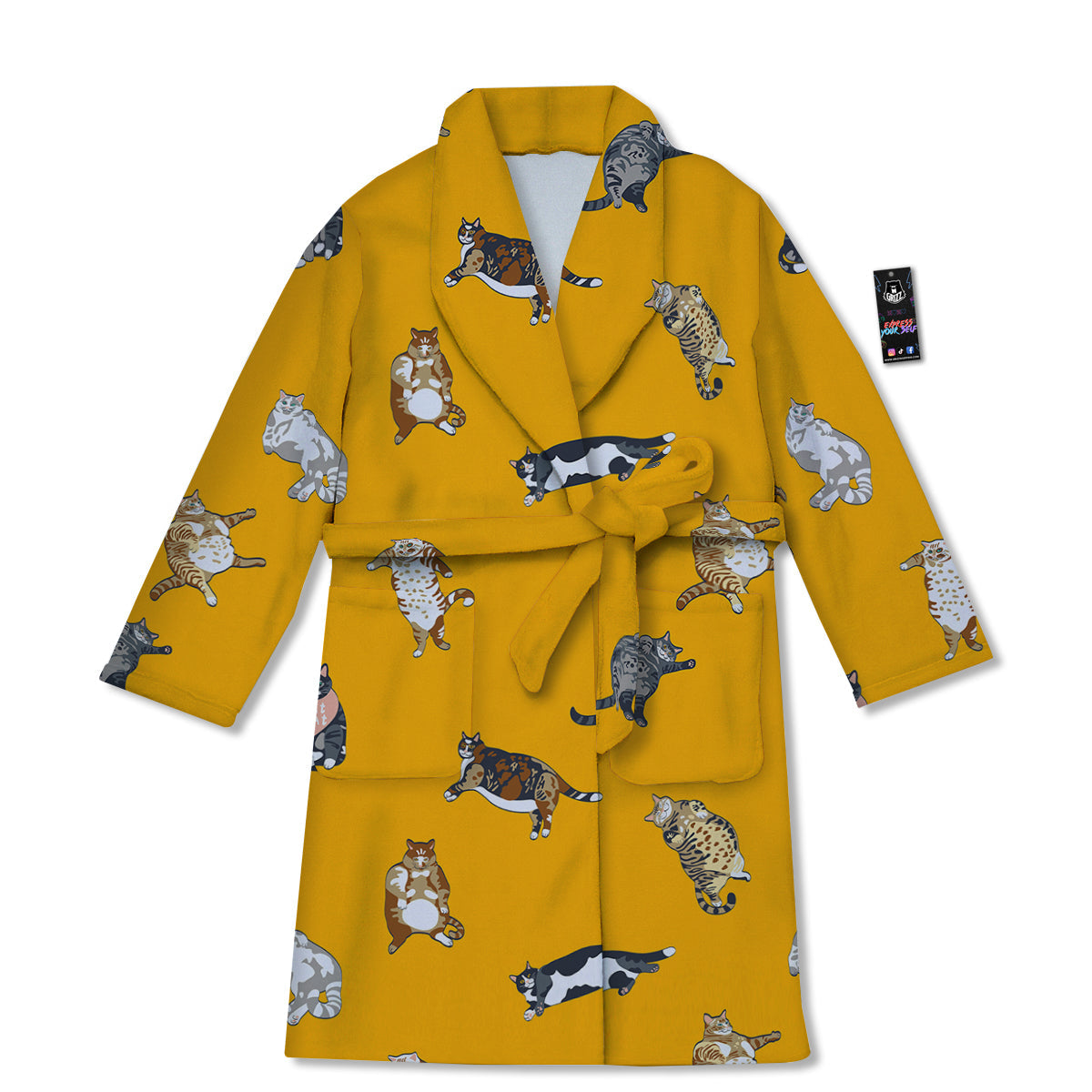 Cute Fat Cat Print Pattern Bathrobe-grizzshop