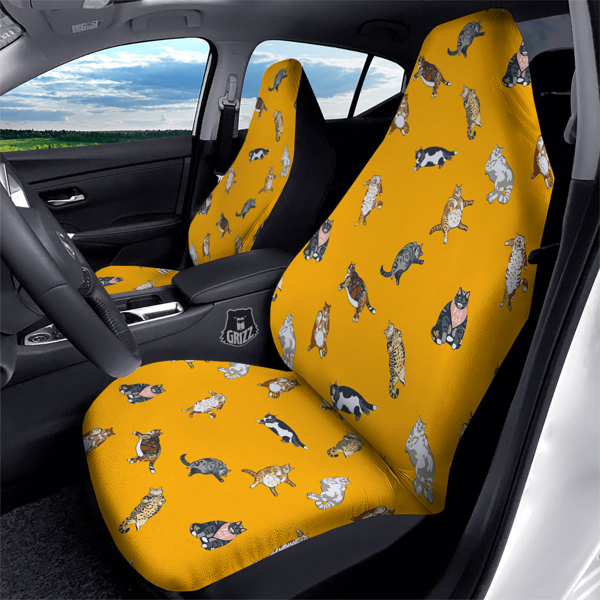 Cute Fat Cat Print Pattern Car Seat Covers-grizzshop