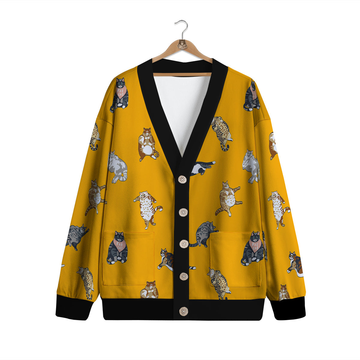 Cute Fat Cat Print Pattern Cardigan-grizzshop