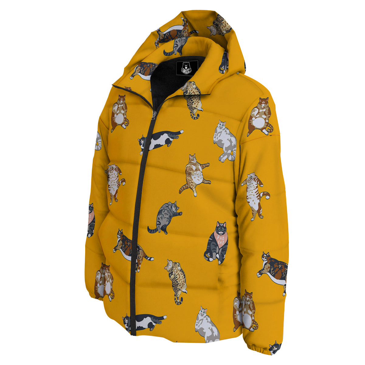 Cute Fat Cat Print Pattern Down Jacket-grizzshop