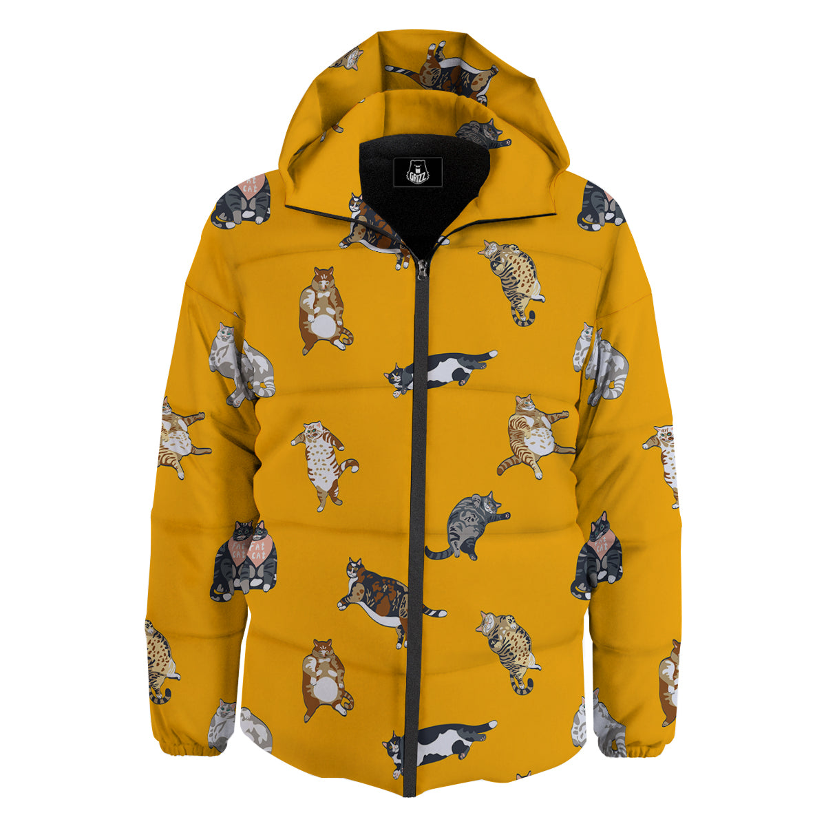 Cute Fat Cat Print Pattern Down Jacket-grizzshop