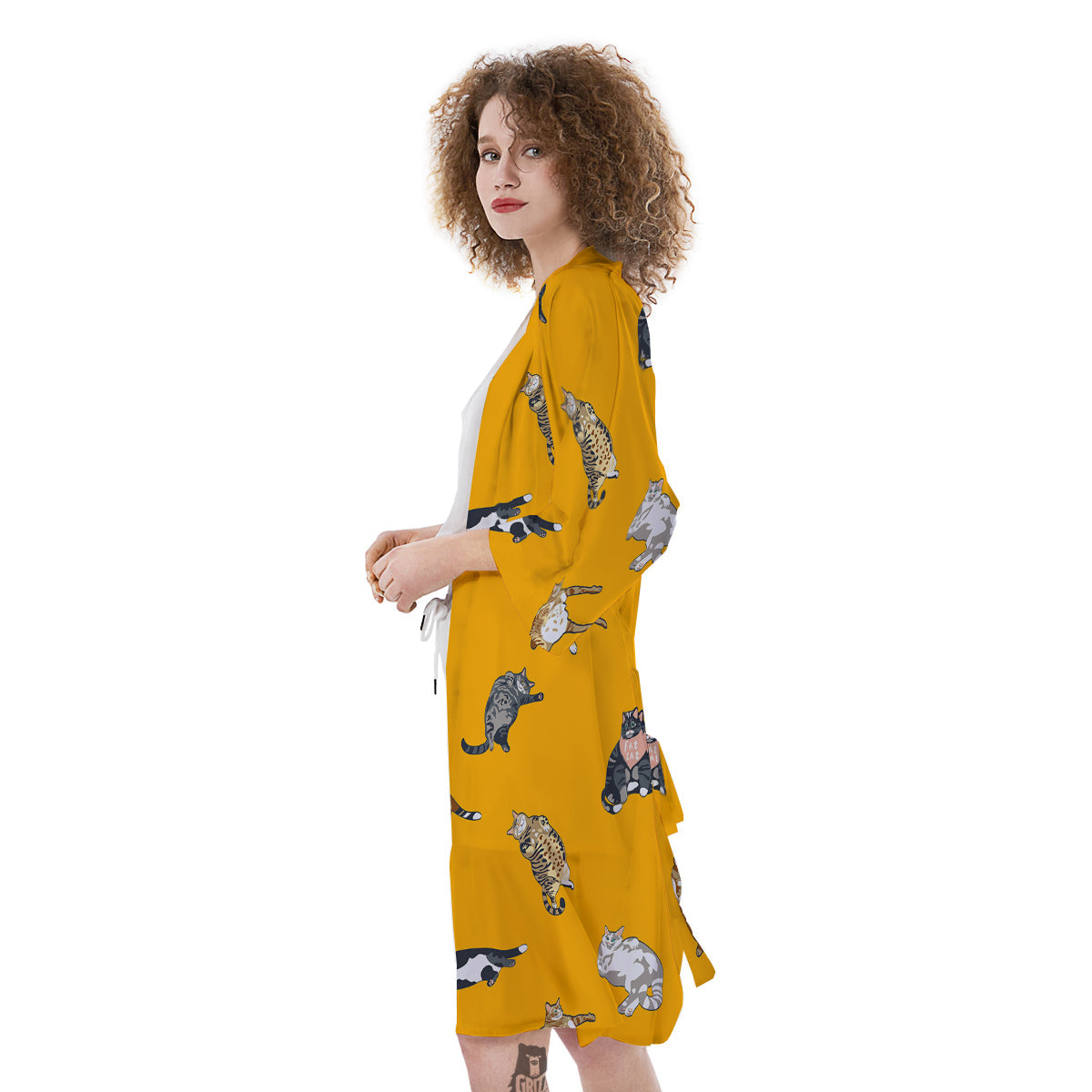 Cute Fat Cat Print Pattern Kimono-grizzshop
