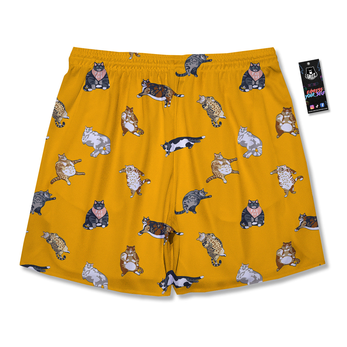 Cute Fat Cat Print Pattern Men's Running Shorts-grizzshop