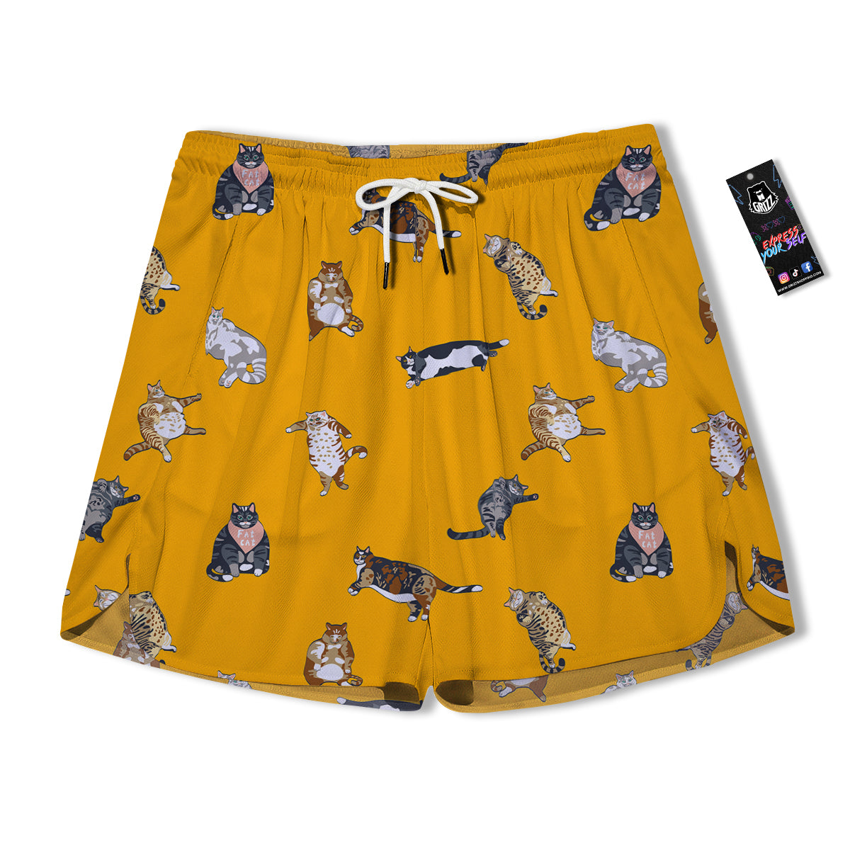 Cute Fat Cat Print Pattern Men's Running Shorts-grizzshop