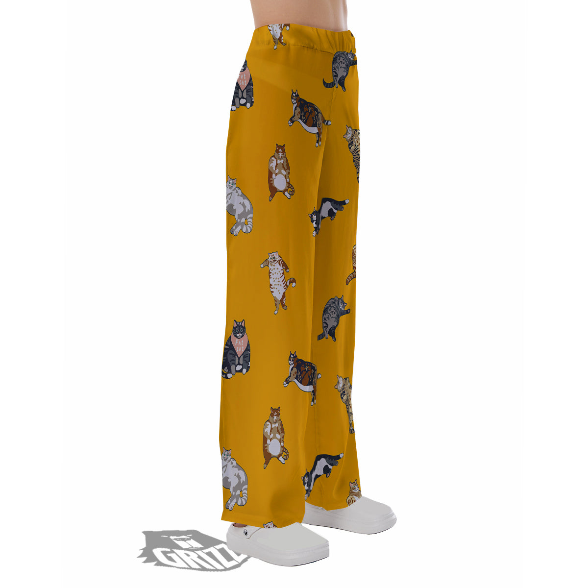 Cute Fat Cat Print Pattern Pajama Pants-grizzshop