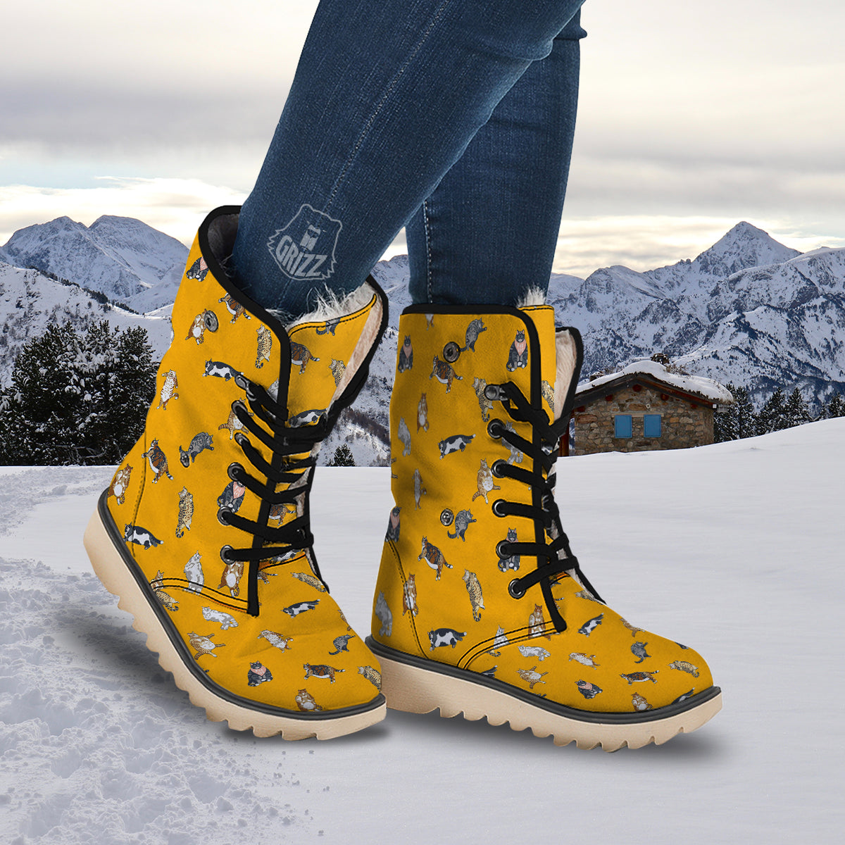 Cute Fat Cat Print Pattern Snow Boots-grizzshop