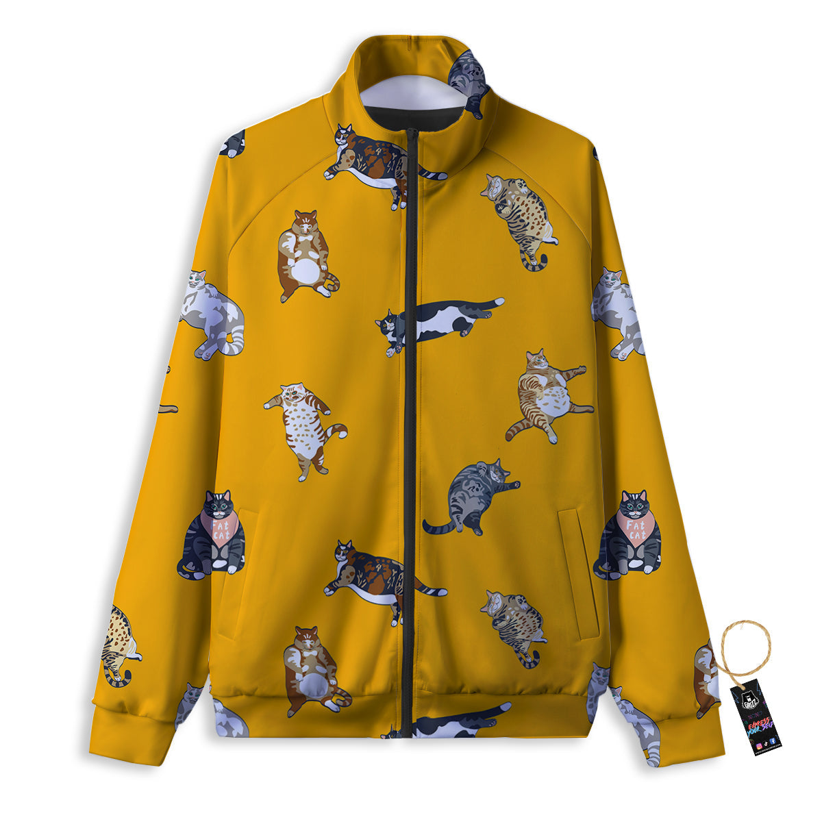 Cute Fat Cat Print Pattern Track Jacket-grizzshop