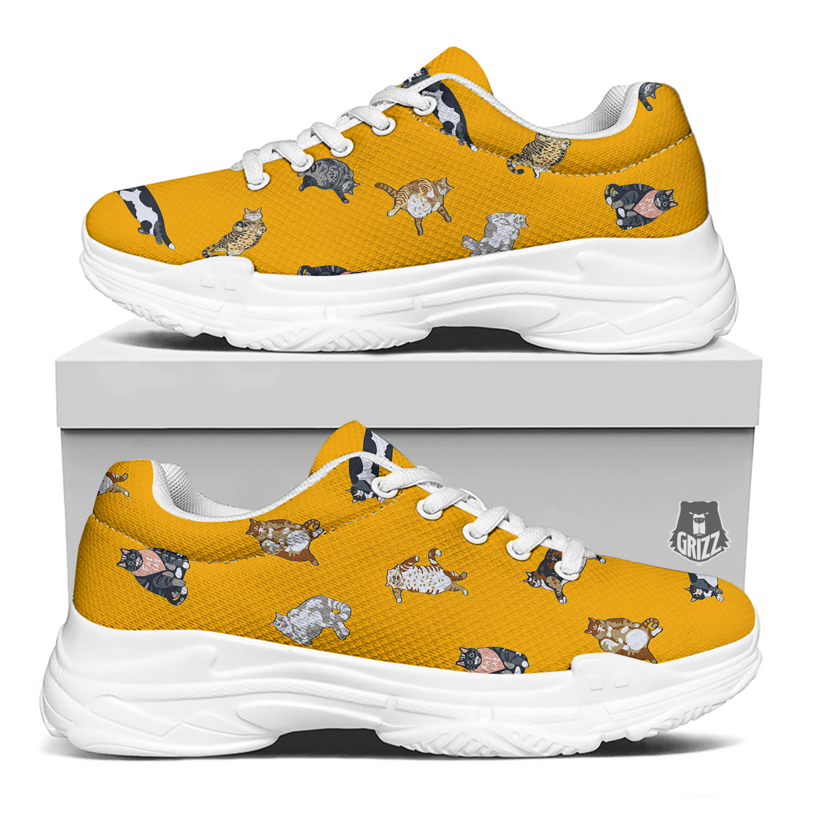 Cute Fat Cat Print Pattern White Chunky Shoes-grizzshop
