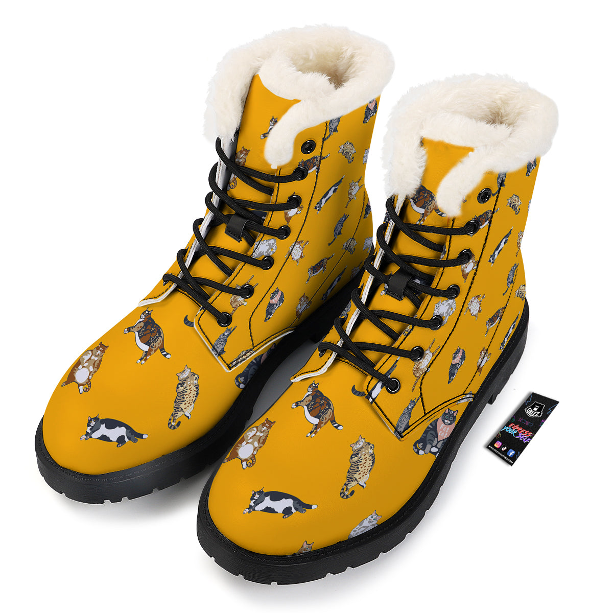 Cute Fat Cat Print Pattern Winter Boots-grizzshop