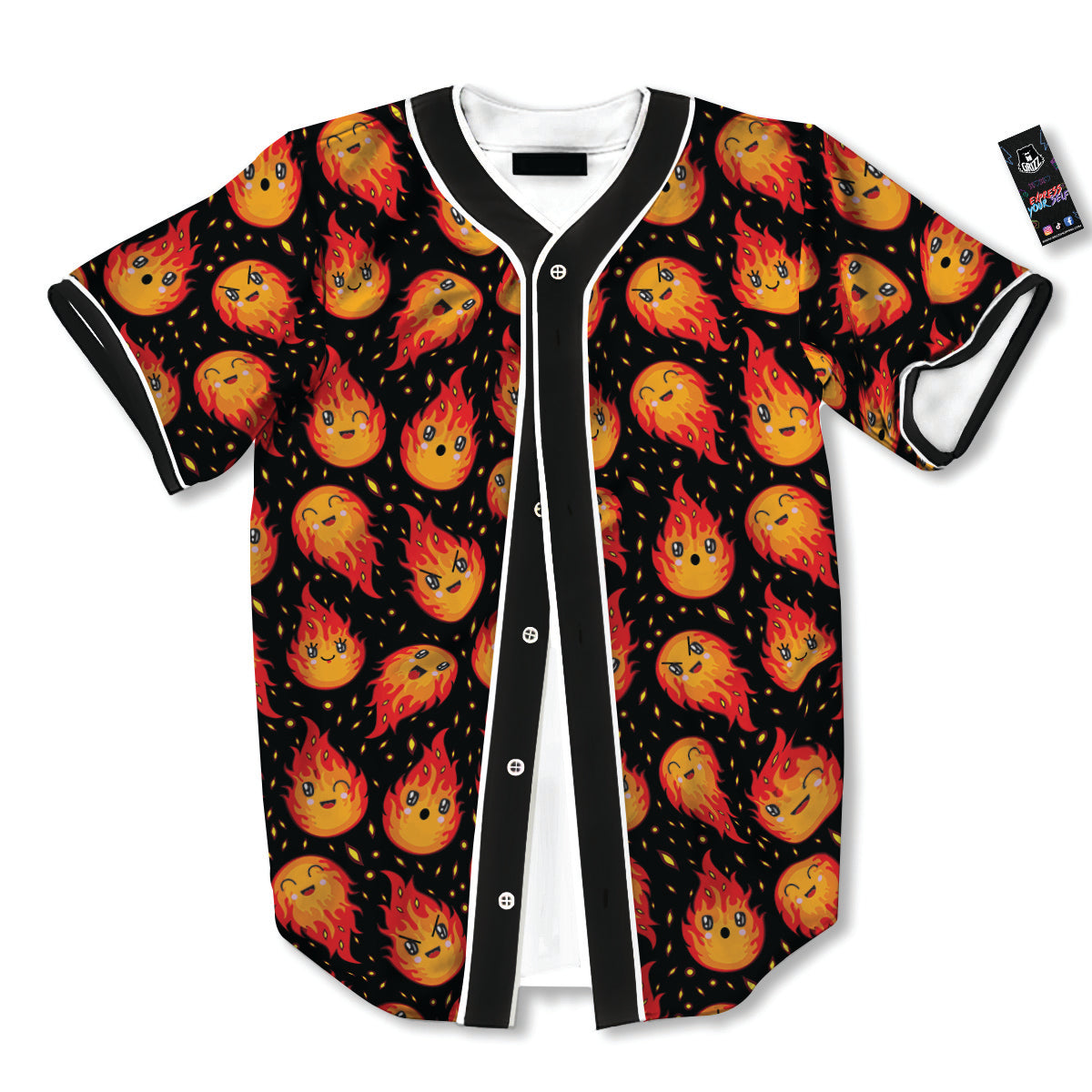 Cute Fire Cartoons Print Pattern Baseball Jersey-grizzshop