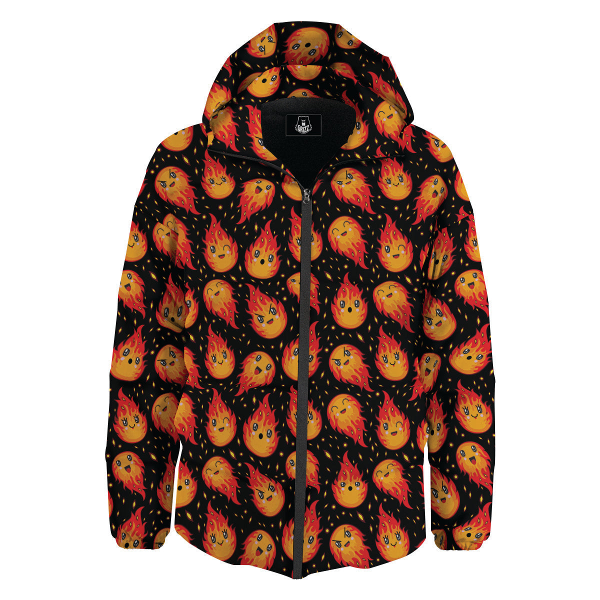 Cute Fire Cartoons Print Pattern Down Jacket-grizzshop