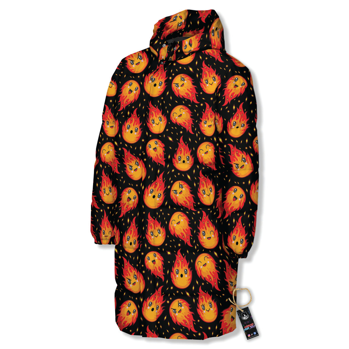 Cute Fire Cartoons Print Pattern Long Down Jacket-grizzshop