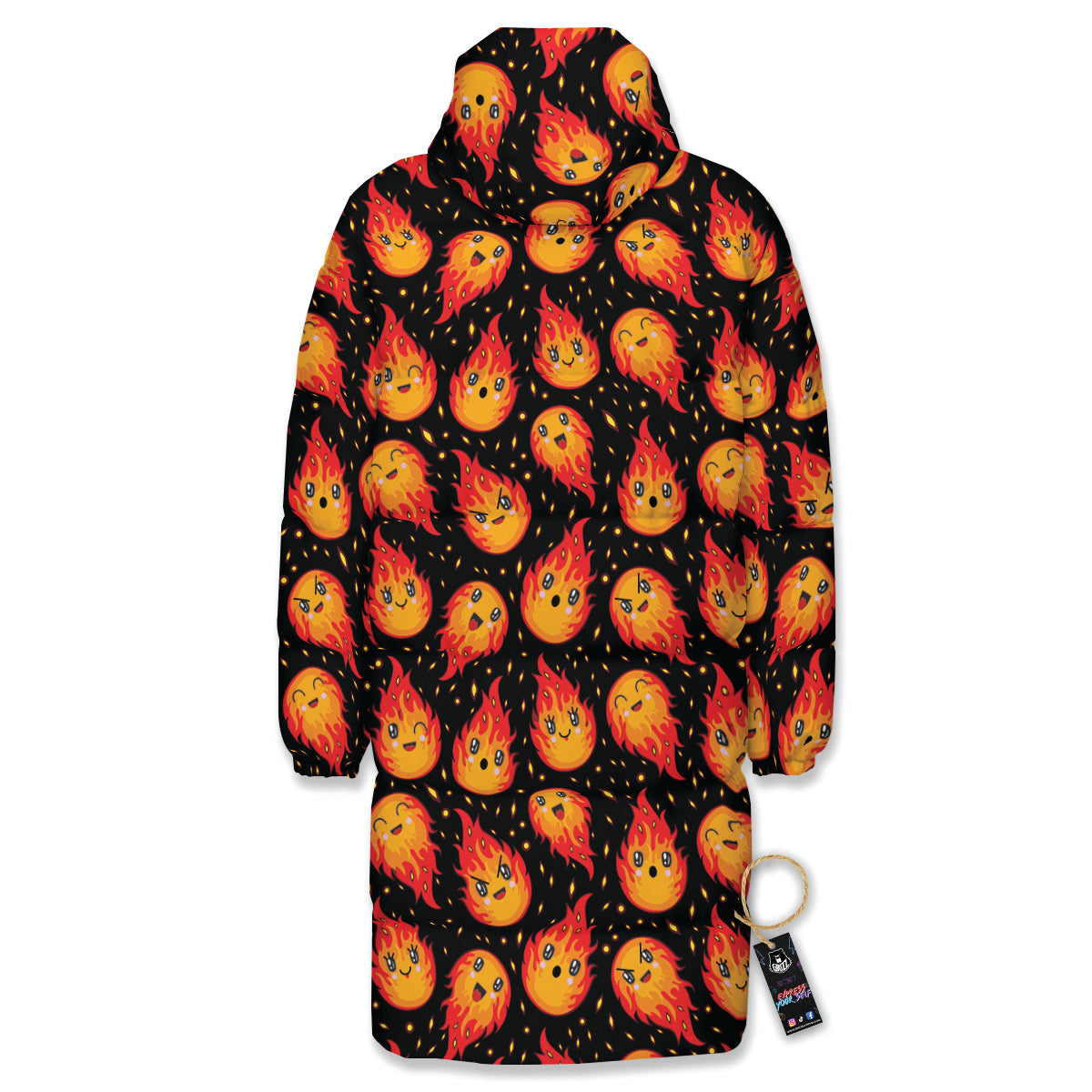 Cute Fire Cartoons Print Pattern Long Down Jacket-grizzshop