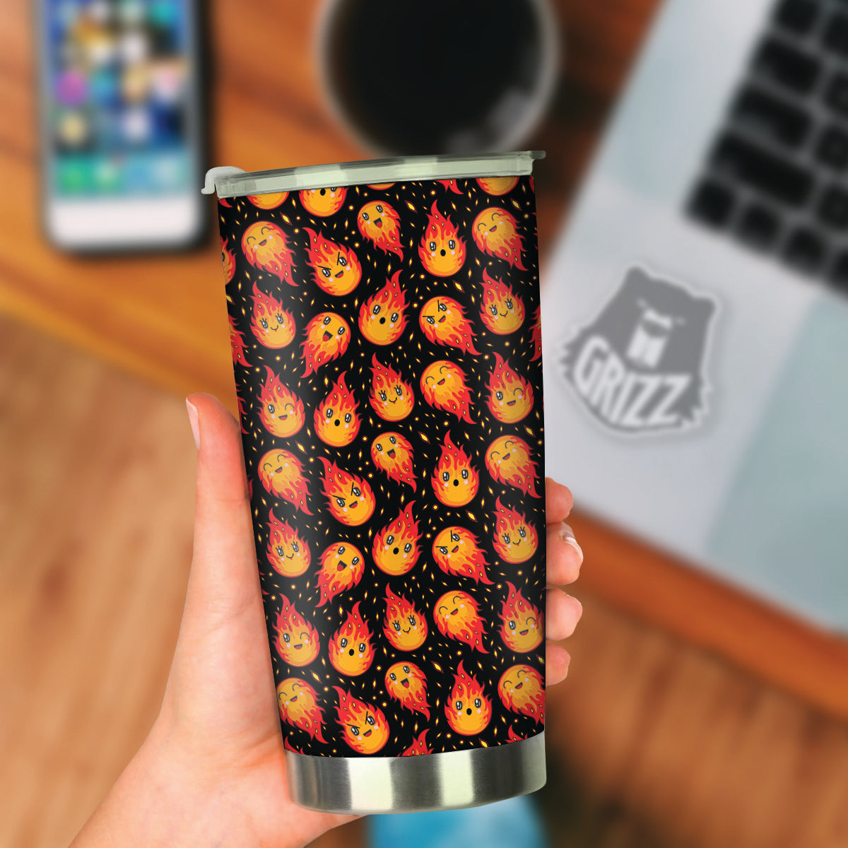 Cute Fire Cartoons Print Pattern Tumbler-grizzshop