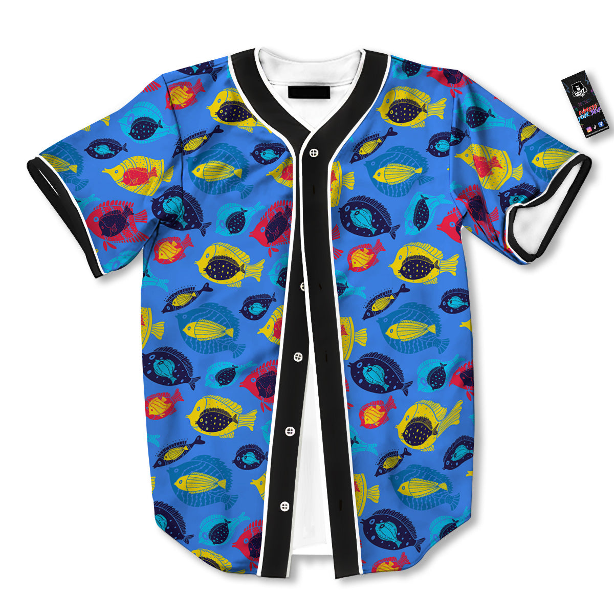 Cute Fish Colorful Blue Print Pattern Baseball Jersey-grizzshop