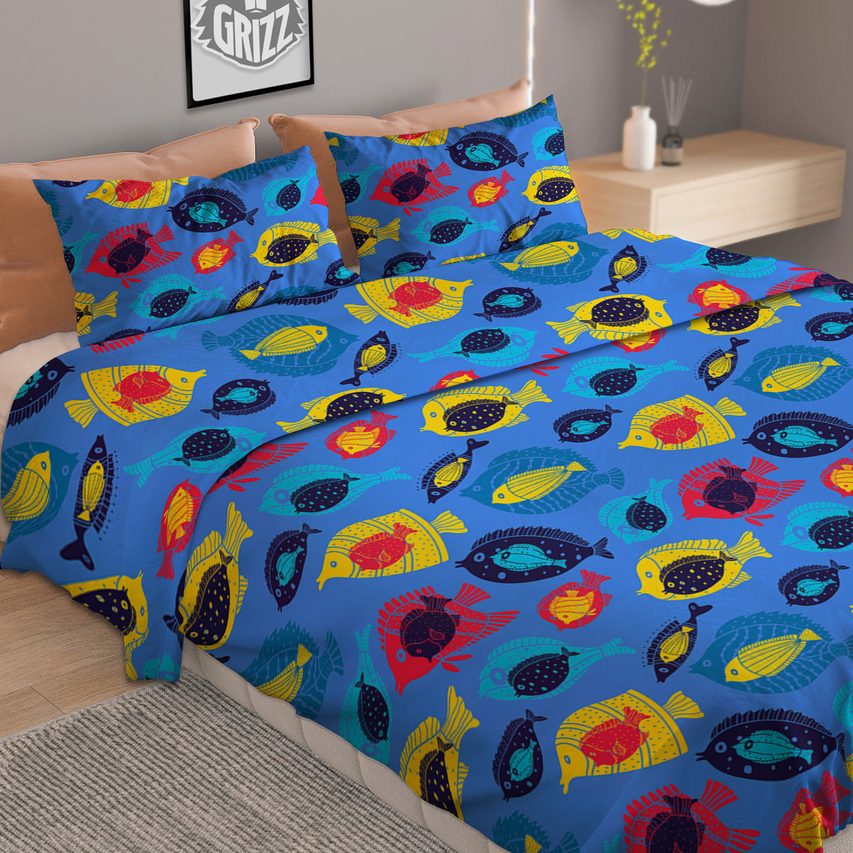 Cute Fish Colorful Blue Print Pattern Duvet Cover Bedding Set