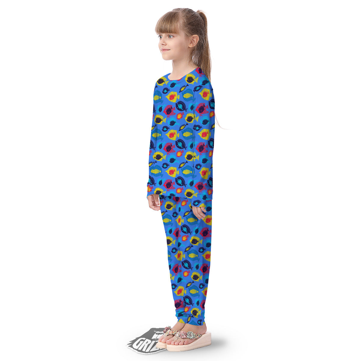 Cute Fish Colorful Blue Print Pattern Kid's Pajamas-grizzshop