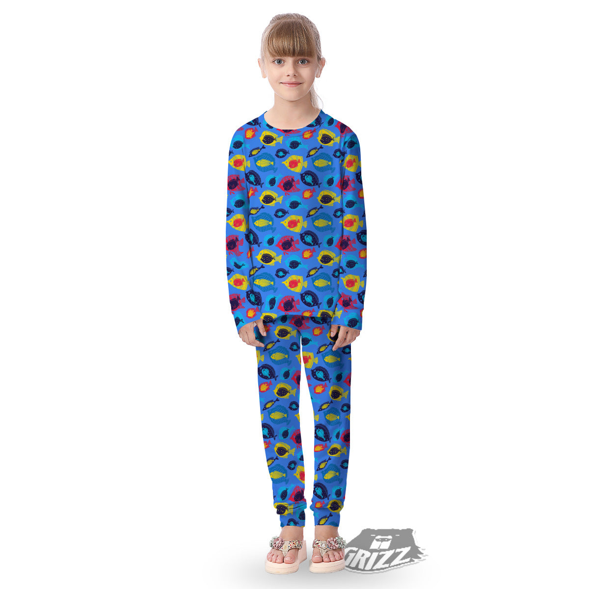 Cute Fish Colorful Blue Print Pattern Kid's Pajamas-grizzshop