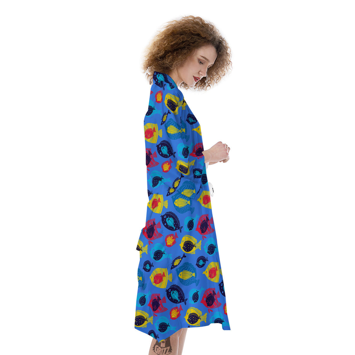 Cute Fish Colorful Blue Print Pattern Kimono-grizzshop