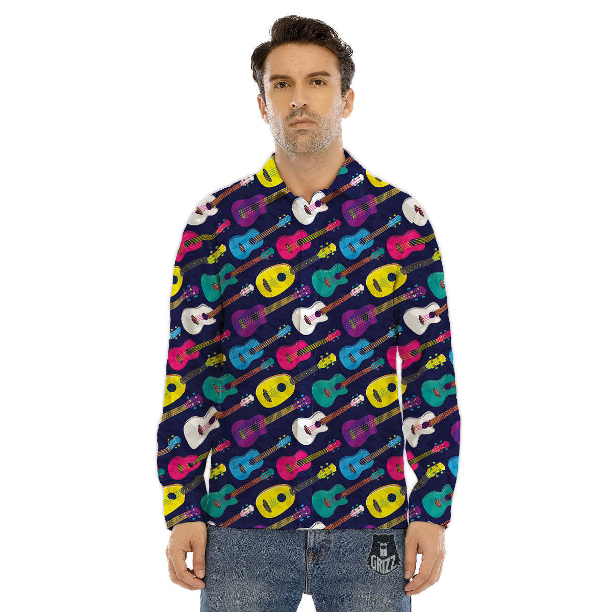 Cute Fish Colorful Blue Print Pattern Men's Dress Shirts-grizzshop
