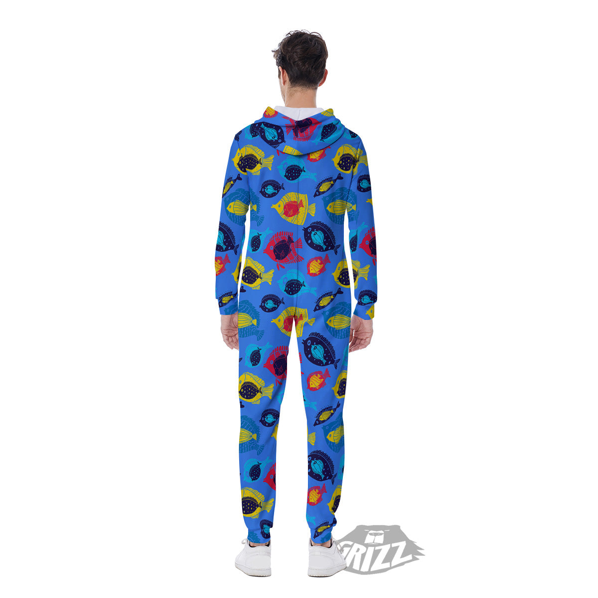 Cute Fish Colorful Blue Print Pattern Men's Jumpsuit-grizzshop