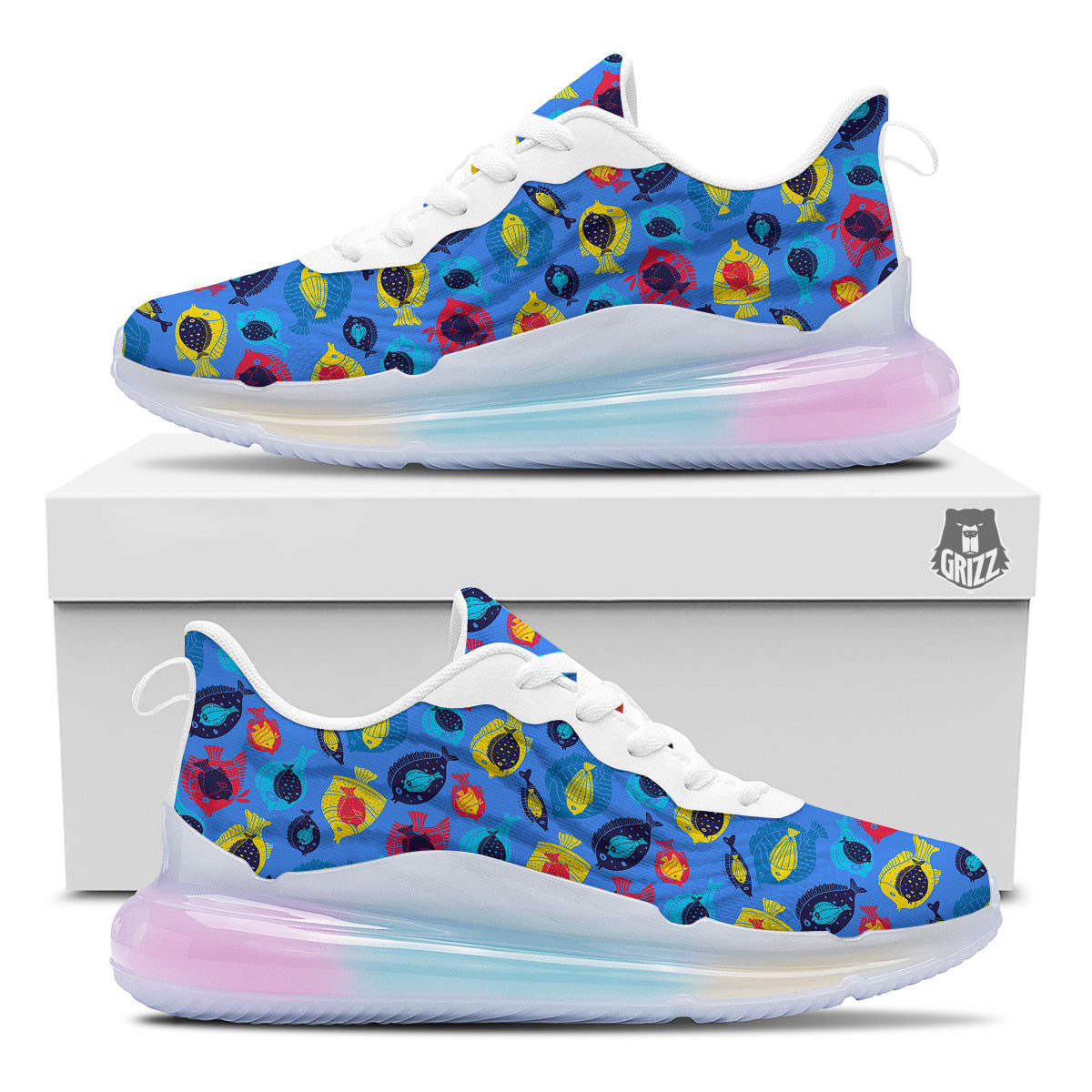 Cute Fish Colorful Blue Print Pattern Running Sneakers-grizzshop