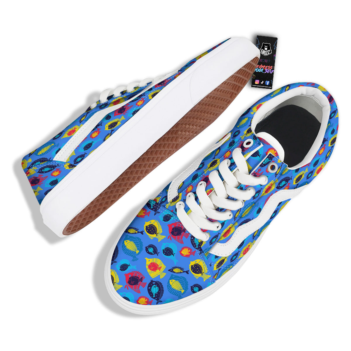 Cute Fish Colorful Blue Print Pattern Skate Shoes-grizzshop